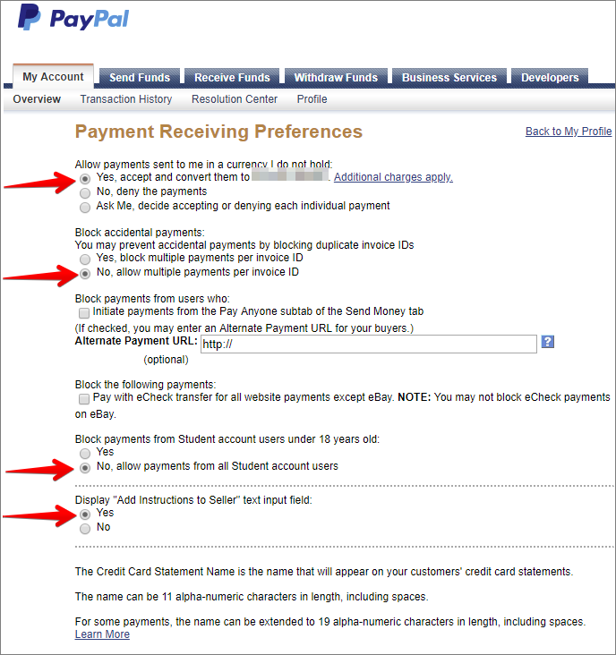 Payment Receiving Preferences 5